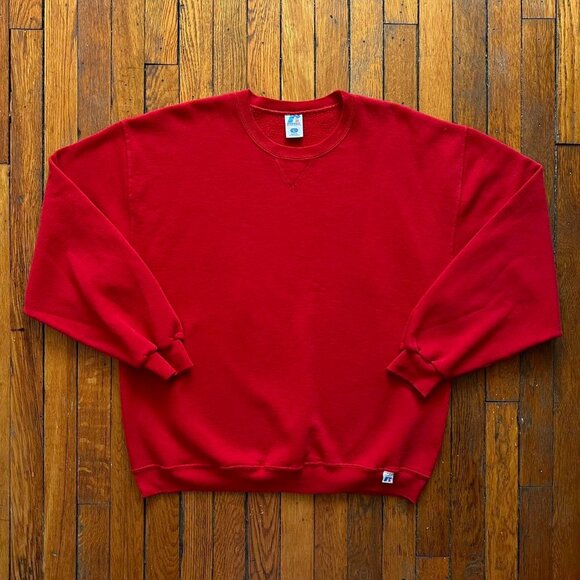 Vintage Y2K Russell Athletics Blank Crewneck Sweatshirt Men Large Fire Engine Re - Picture 1 of 6